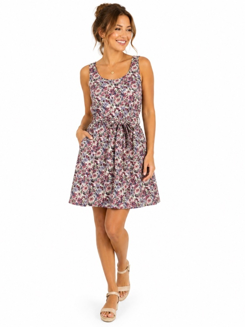 Tommy Hilfiger Women’s Floral Sleeveless Belted Fit and Flare Lined MIDI Dress